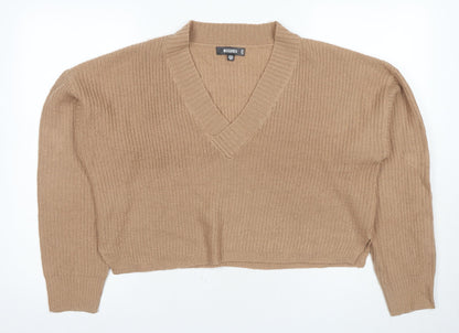 Additional front view of Missguided Women's Beige V-Neck jumper, size 12