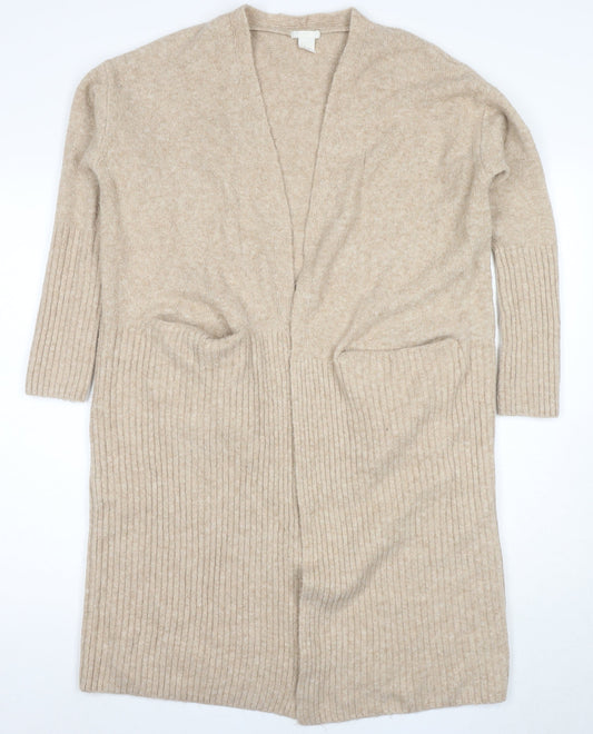H&M Women's Beige Knit Cardigan, Size S, V-Neck