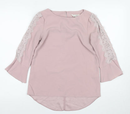 Additional front view of Miss Selfridge Women's Pink Lace Accent Blouse, size 6
