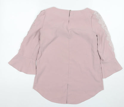 Back view of Miss Selfridge Women's Pink Lace Accent Blouse, size 6