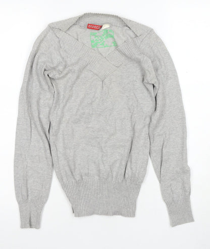 Divided Women's Grey V-Neck Pullover Jumper Size 4