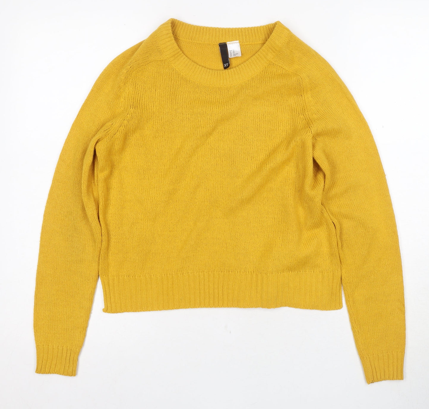 H&M Women's Yellow Crew Neck Wool Pullover Jumper XS