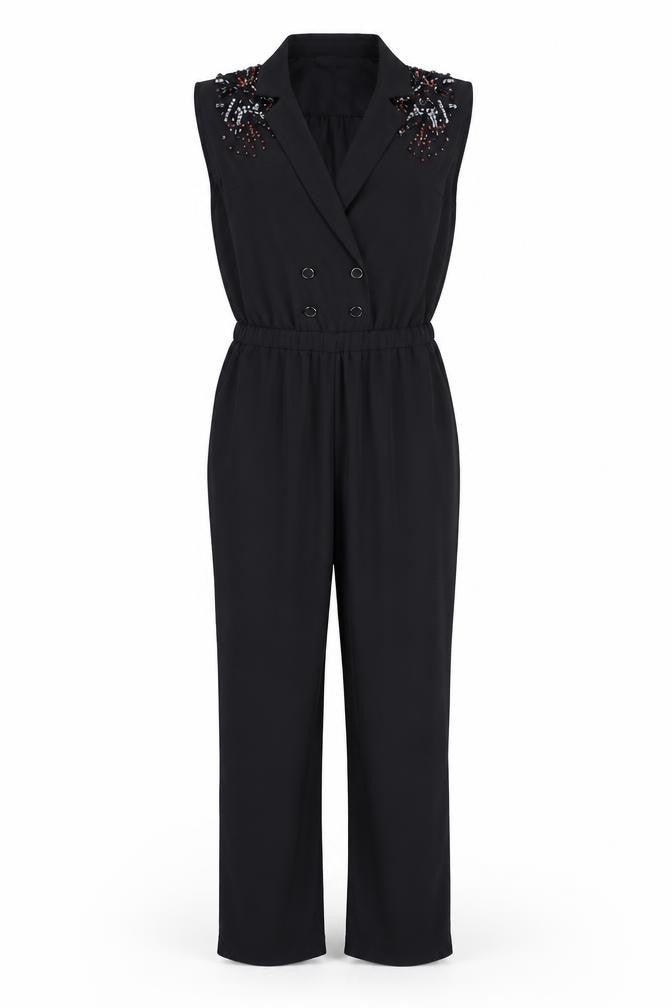River Island Women's Black Beaded Jumpsuit Size 8