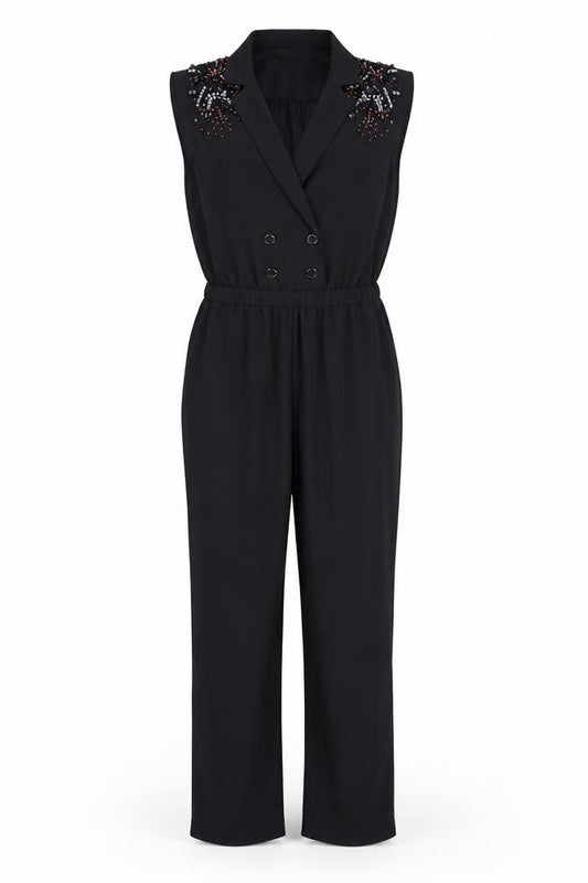 River Island Women's Black Beaded Jumpsuit Size 8