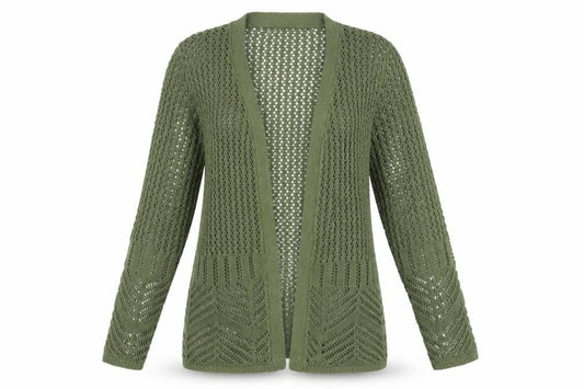 Damart Women's Green Open-Knit Cardigan V-Neck S