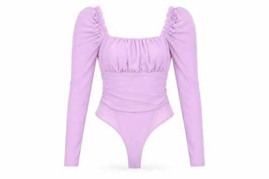 Front view of ASOS Design Purple Puff Sleeve Bodysuit Women's, size 8