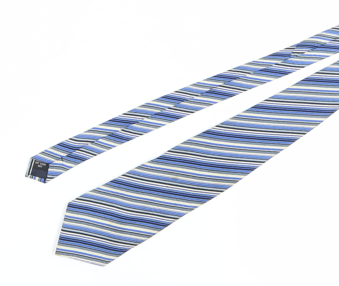 D'Allenb Men's Blue Striped Silk Tie