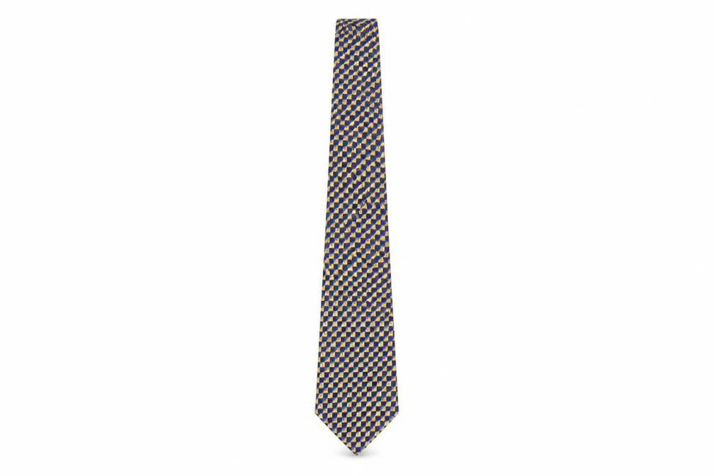 Jaeger Men's Blue Yellow Geometric Silk Tie