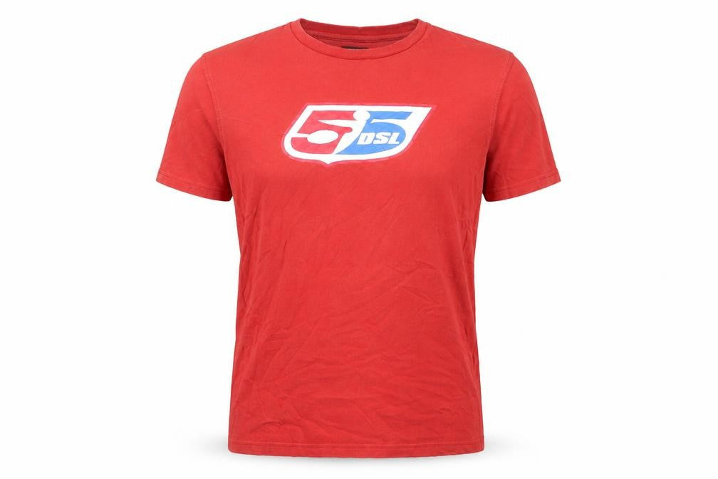 5DSL Men's Red Graphic Print Cotton T-Shirt