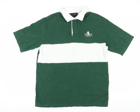 H&M Unisex Green Polo Shirt Relaxed Fit with Mickey Mouse