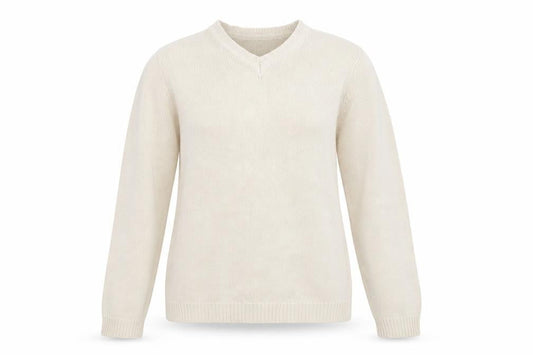 EWM Women's Ivory V-Neck Pullover Jumper, Size S