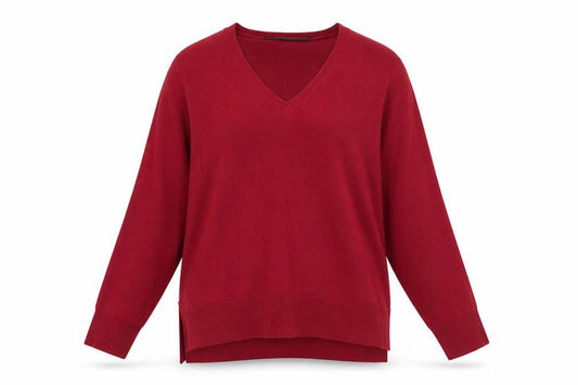 Front view of French Connection Women's Red V-Neck Pullover