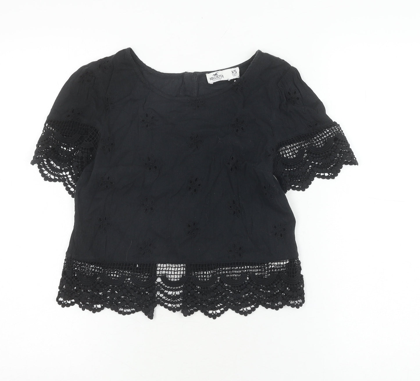 Hollister Women's Black Lace Cropped Blouse XS