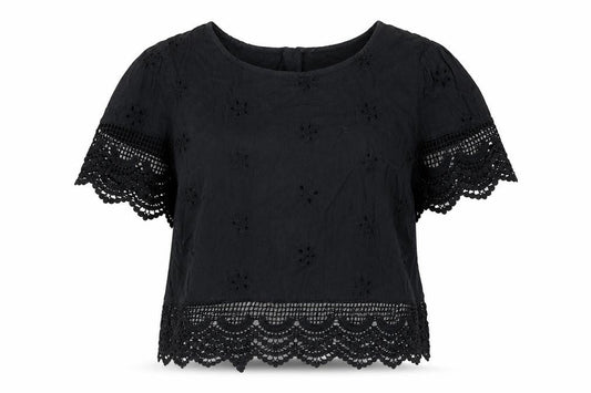 Hollister Women's Black Lace Cropped Blouse XS