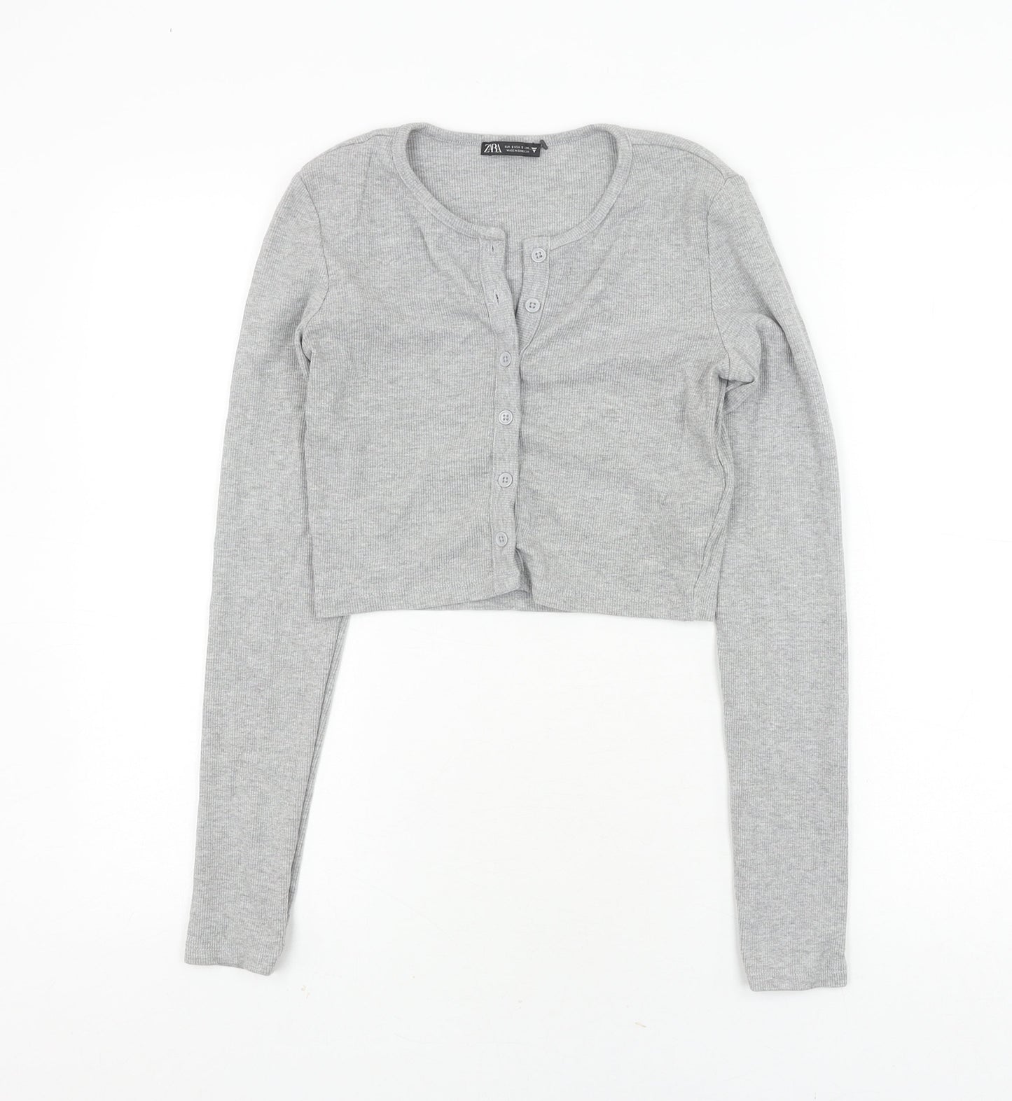 Zara Grey Cropped Button-Up Women's Long Sleeve