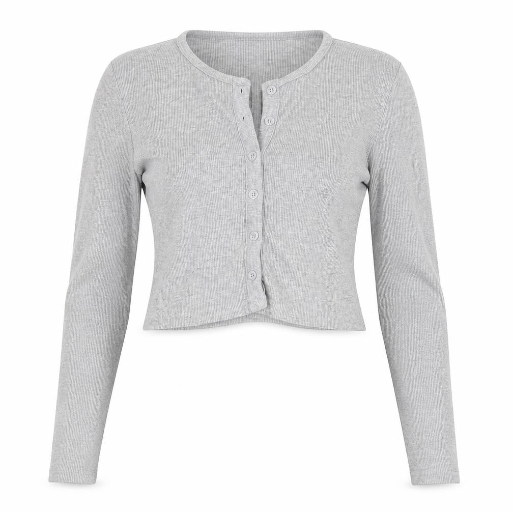 Zara Grey Cropped Button-Up Women's Long Sleeve
