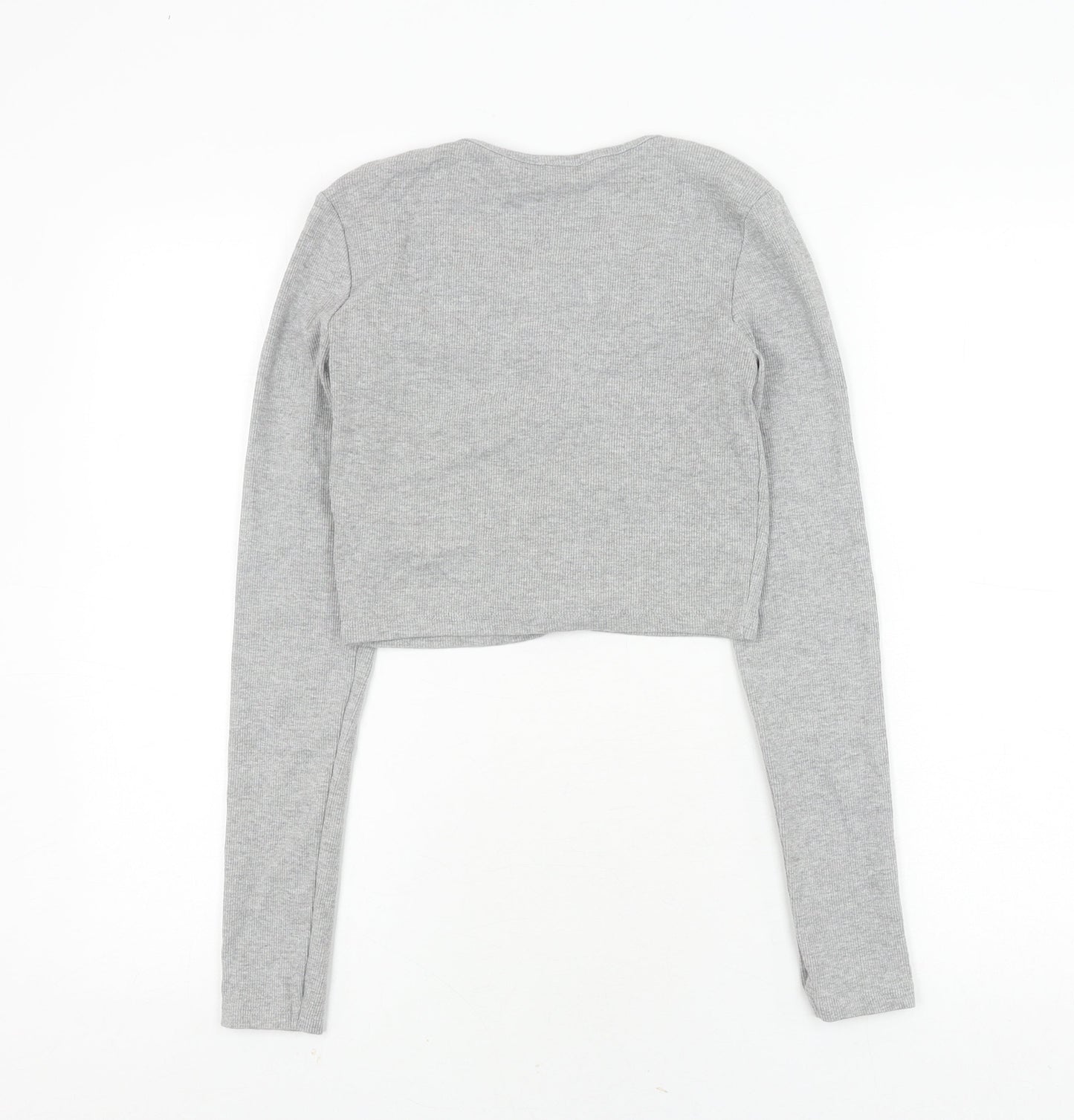 Zara Grey Cropped Button-Up Women's Long Sleeve