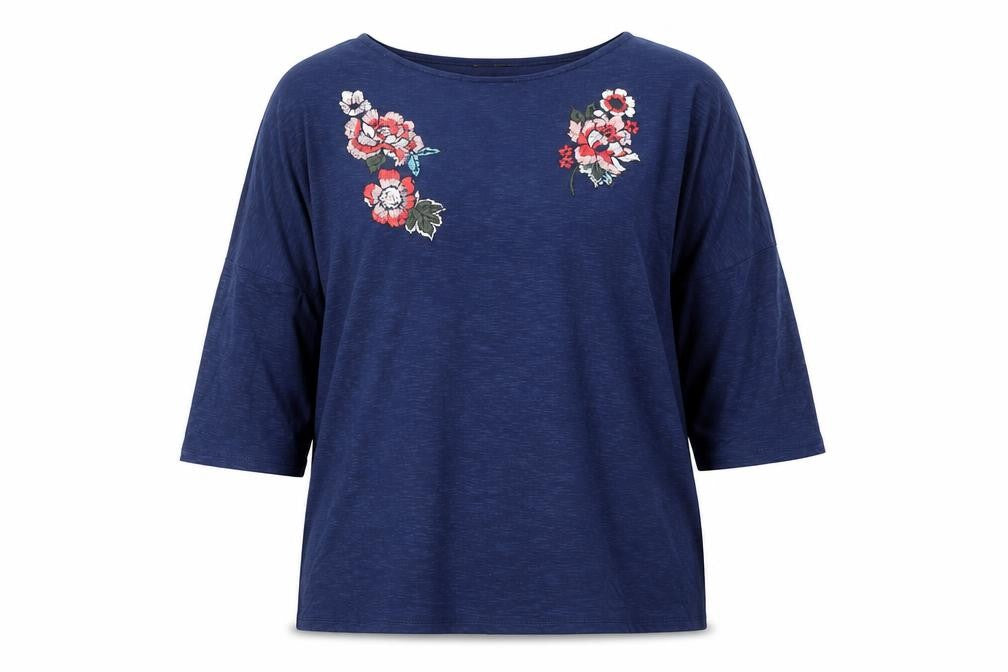 Marks & Spencer Women Blue 3/4 Sleeve Embroidered Top