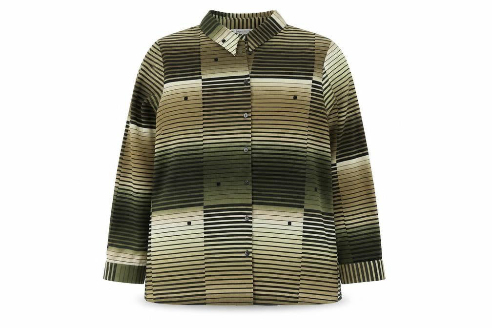 Bonmarché Women's Green Striped Button-Up Shirt
