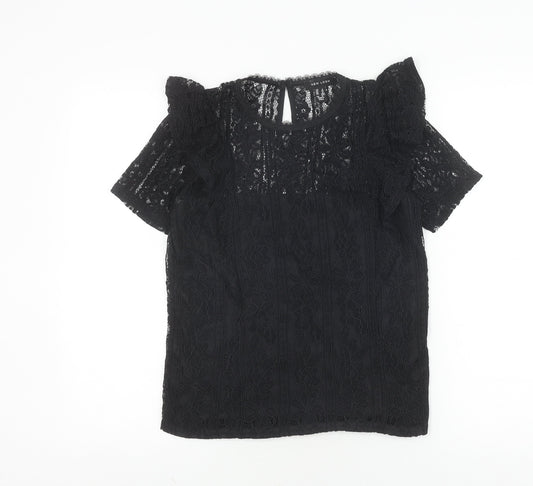 New Look Women's Black Lace Blouse Short Sleeve