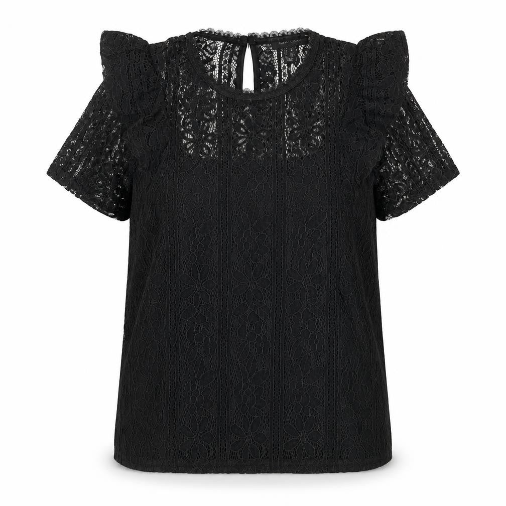 New Look Women's Black Lace Blouse Short Sleeve