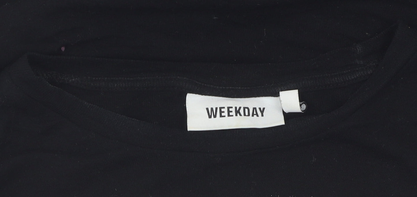 Weekday Women's Black Cropped Dragon T-Shirt, Size 12