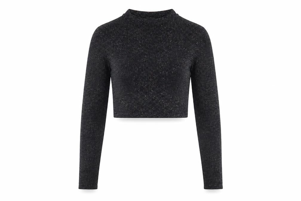 Urban Outfitters Black Cropped Glitter Blouse M