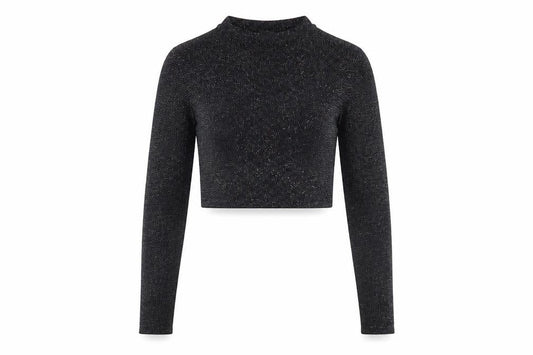 Front view of Urban Outfitters Black Cropped Glitter Blouse M