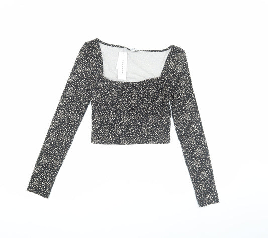 Topshop Women's Black Floral Cropped Blouse Size 8