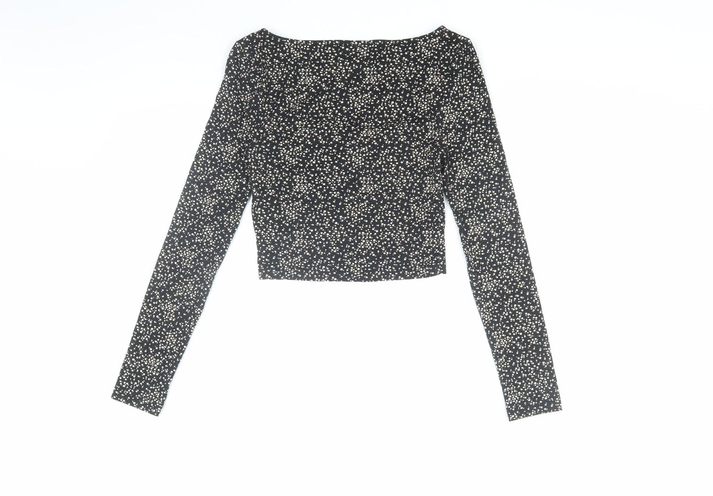 Topshop Women's Black Floral Cropped Blouse Size 8