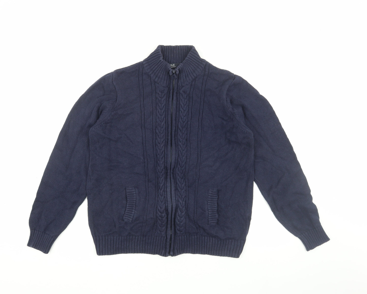 ISLE ESSENTIALS Women's Blue Knit Jacket L Zip Casual