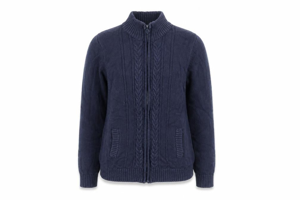 ISLE ESSENTIALS Women's Blue Knit Jacket L Zip Casual