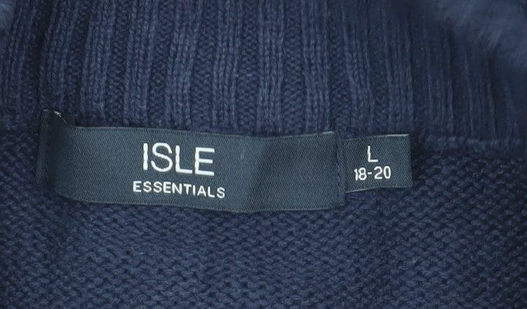 ISLE ESSENTIALS Women's Blue Knit Jacket L Zip Casual
