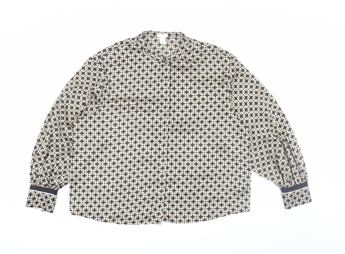 H&M Women's Beige Black Geometric Blouse Size 16