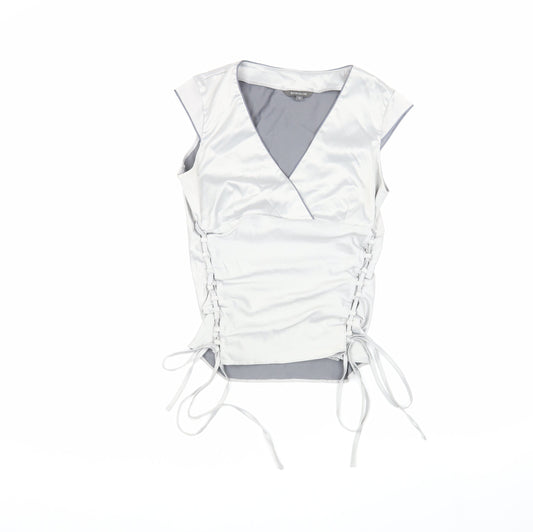 River Island Women's White Wrap Blouse - Size 12, Sleeveless