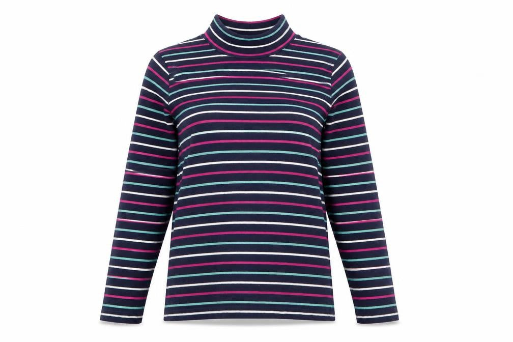 Cotton Traders Women's Striped Mock Neck Top