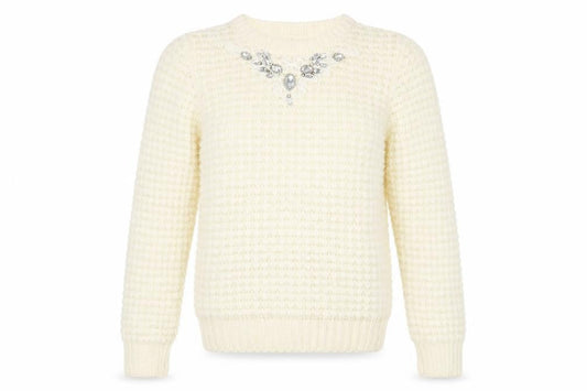 Dorothy Perkins Women's Ivory Jumper Size 10 with Jewel Accent
