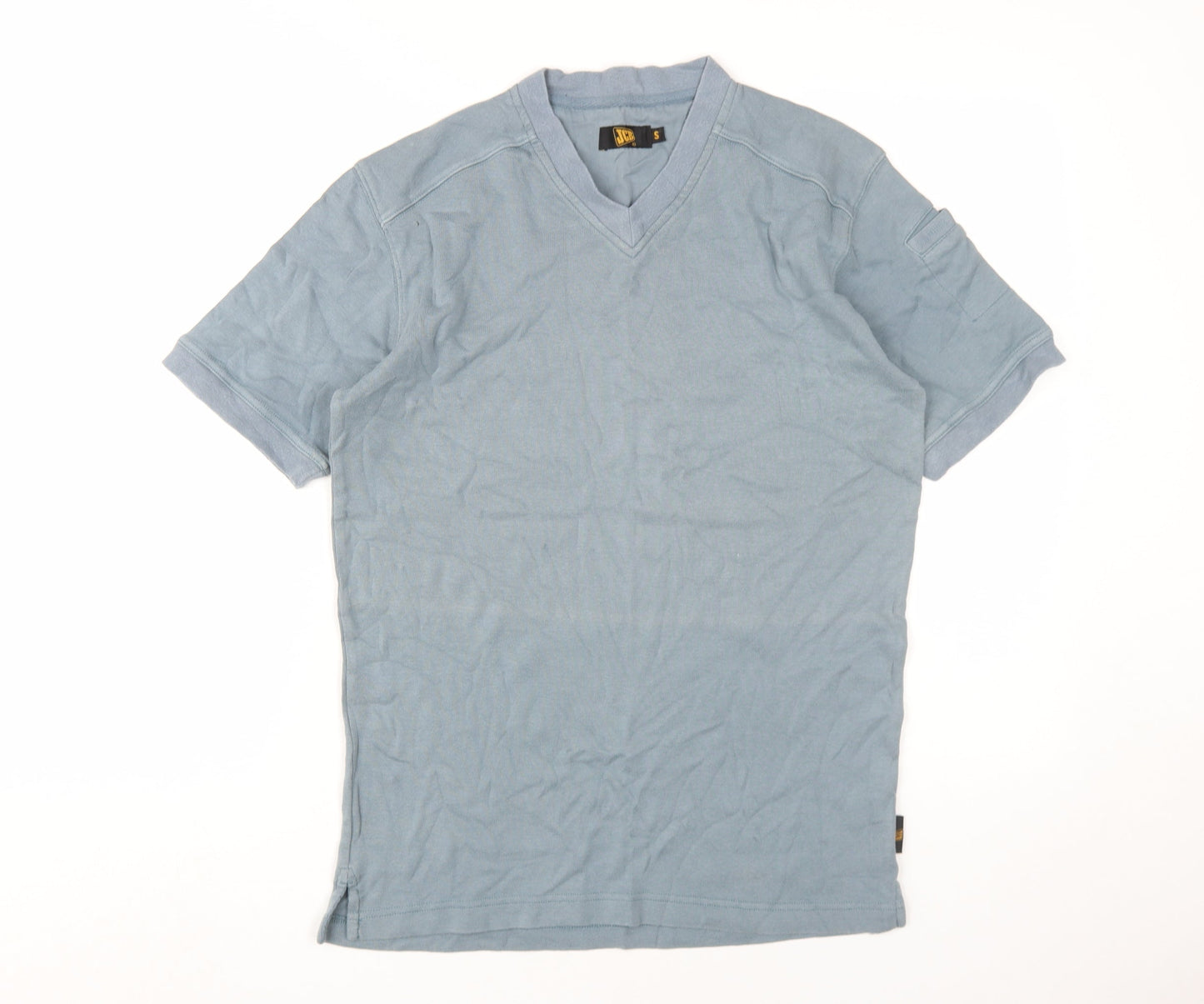 JCB Men's Blue Cotton V-Neck T-Shirt Small
