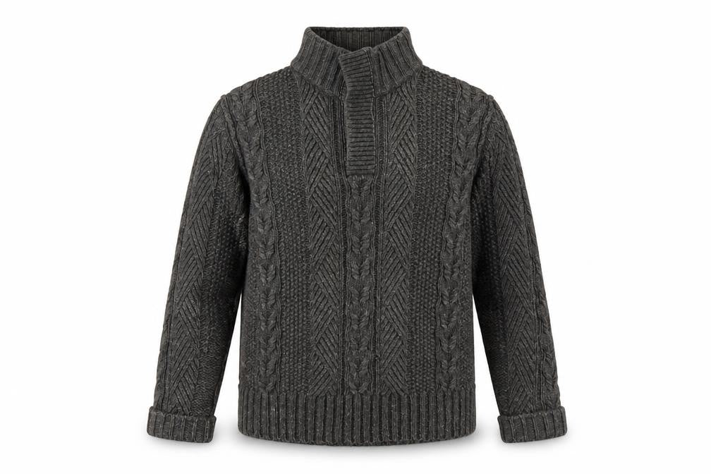 WS Men's Grey Cable-Knit High Neck Jumper XL