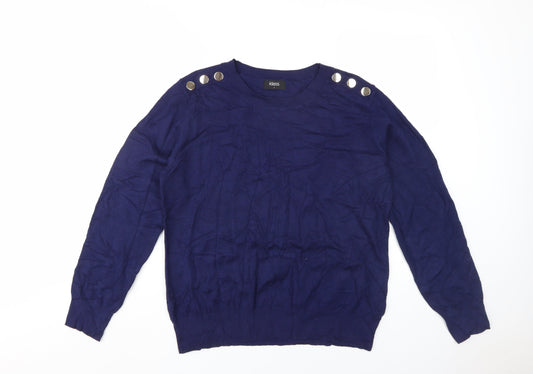 Klass Women's Blue Pullover Jumper, Size L, Button Accents