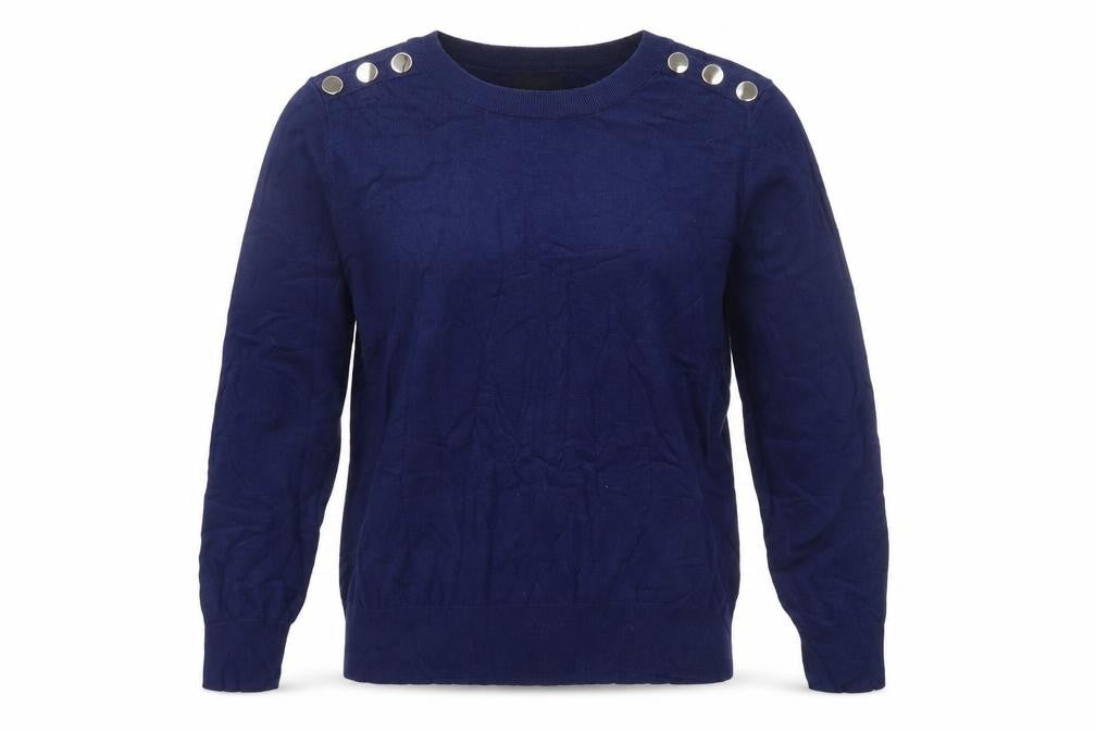 Klass Women's Blue Pullover Jumper, Size L, Button Accents