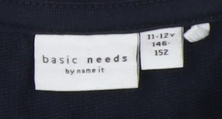 Close-up detail of Basic Needs girls’ black long sleeve t-shirt 11-12y