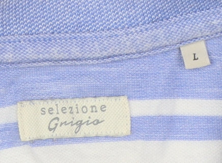 Selezione Grigio Men's Blue Striped Polo Shirt L