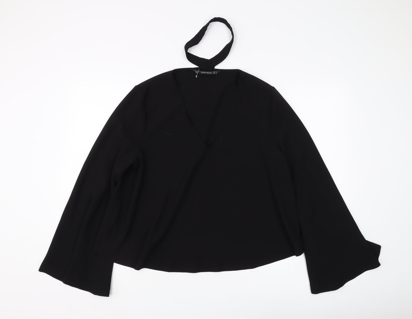 Zara Women's Black V-Neck Long Sleeve Top, Size L
