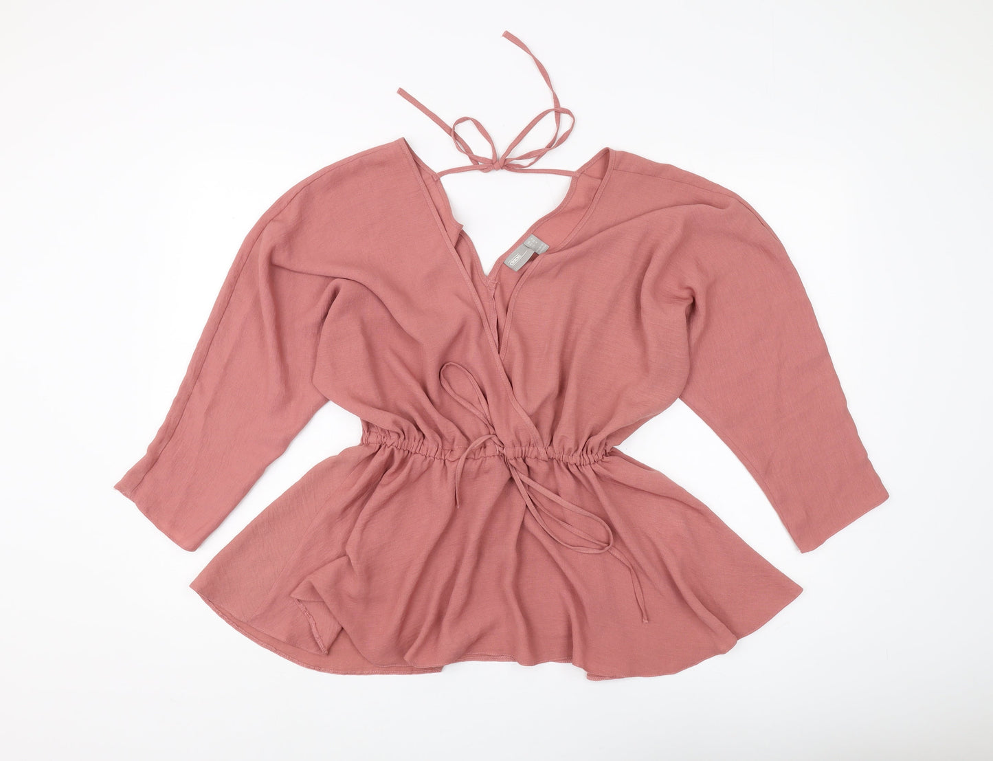 ASOS Women's Pink Wrap Blouse, Size 8, 3/4 Sleeve