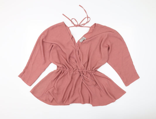 ASOS Women's Pink Wrap Blouse, Size 8, 3/4 Sleeve