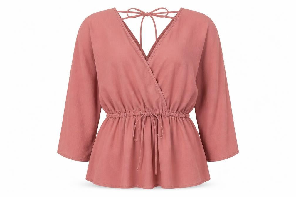 ASOS Women's Pink Wrap Blouse, Size 8, 3/4 Sleeve