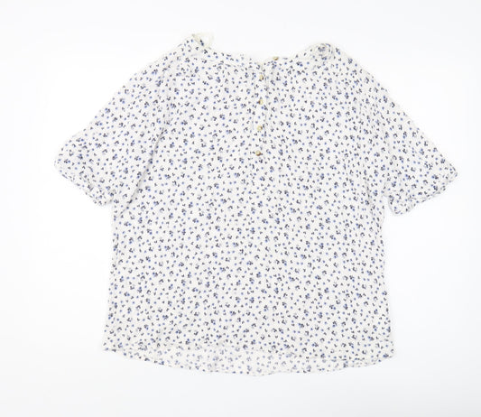 Principles Women's White Blue Floral Blouse Size 14