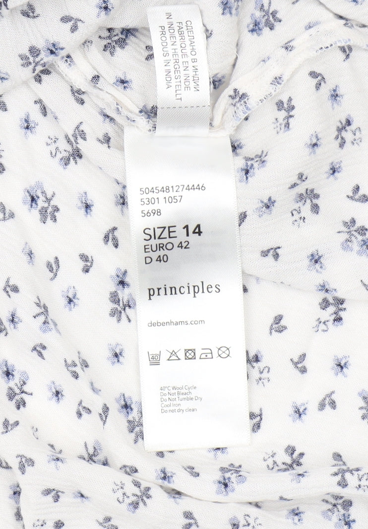 Principles Women's White Blue Floral Blouse Size 14