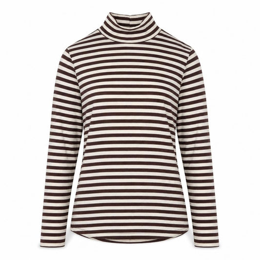 Paris Atelier Women's Brown Striped Roll Neck T-Shirt